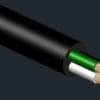 A black and green cable on a dark background.
