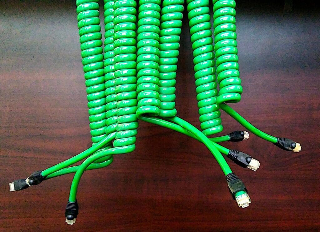 3 Ft. Length - NCC4PR24A SCI-FLEX COILED CAT5e 4 ETHERNET 24GA PAIRS W/ RJ45 PLUGS - ONLINE DEAL! - Electric Lime Green
