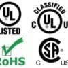 A group of electrical labels with the words ul, rohs, rohs, rohs,.