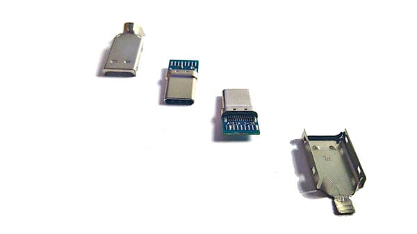Four different types of USB-A to USB-C Connector Combo (Connectors Only) on a white surface.