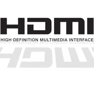 Logo of 8K Ultra High Speed HDMI Cable, acronym for high-definition multimedia interface, depicted in bold black letters with a reflective effect.